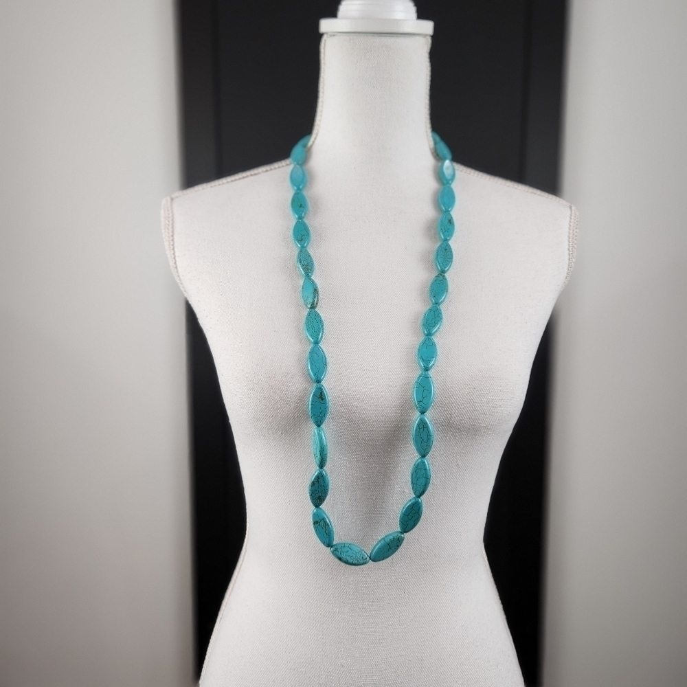 Turquoise Blue Beaded Long Necklace Fashion Costume Jewelry